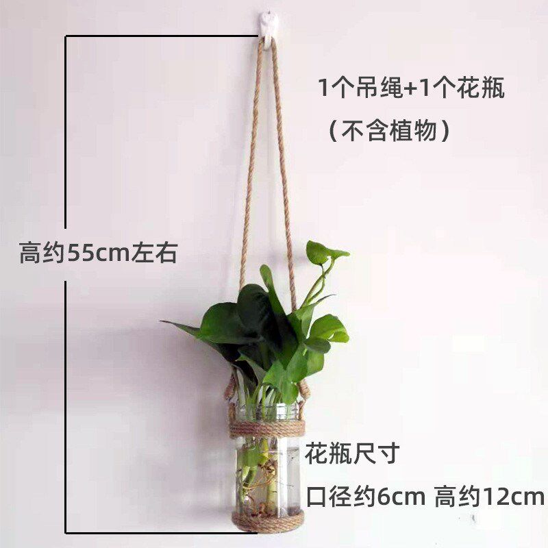 创意壁挂a麻绳塑料花瓶水培绿萝植物风铃幼儿园居家背景墙装饰新