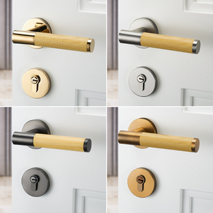 原木风门b锁室内黄木纹门把手y磁吸静音实木家用简约卧室中式 房门