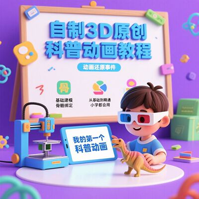 Al自制3D原创科普动画教程从基础到精通小学都会视频课