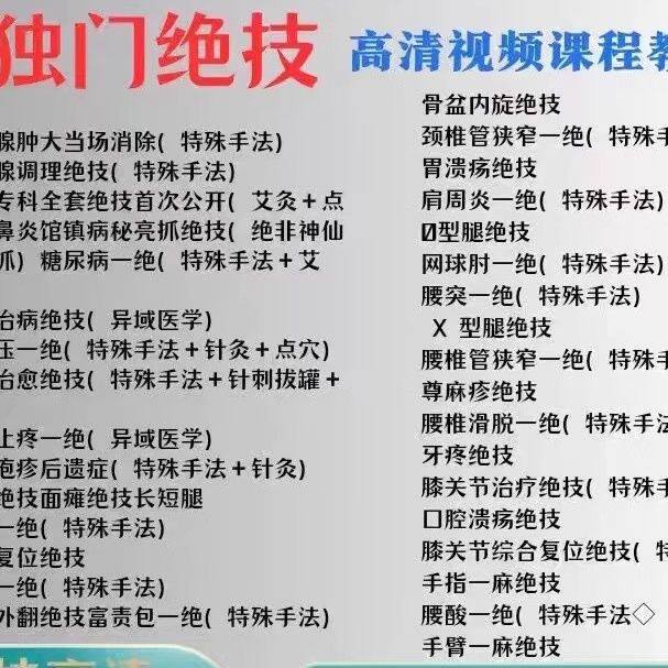 25年新独门手法独门绝技网课完整正课答疑和七大中医秘术网盘发货