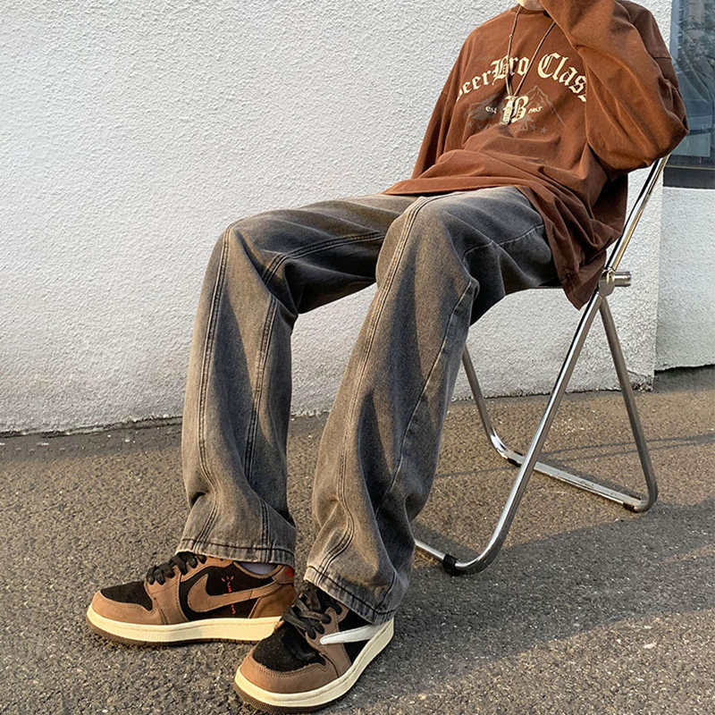 바이브 스타일 스트리트 남성 바지 인 트렌디 하라주쿠 스트레이트 팬츠 디자인 틈새 힙합 스트리트 스타일 청바지