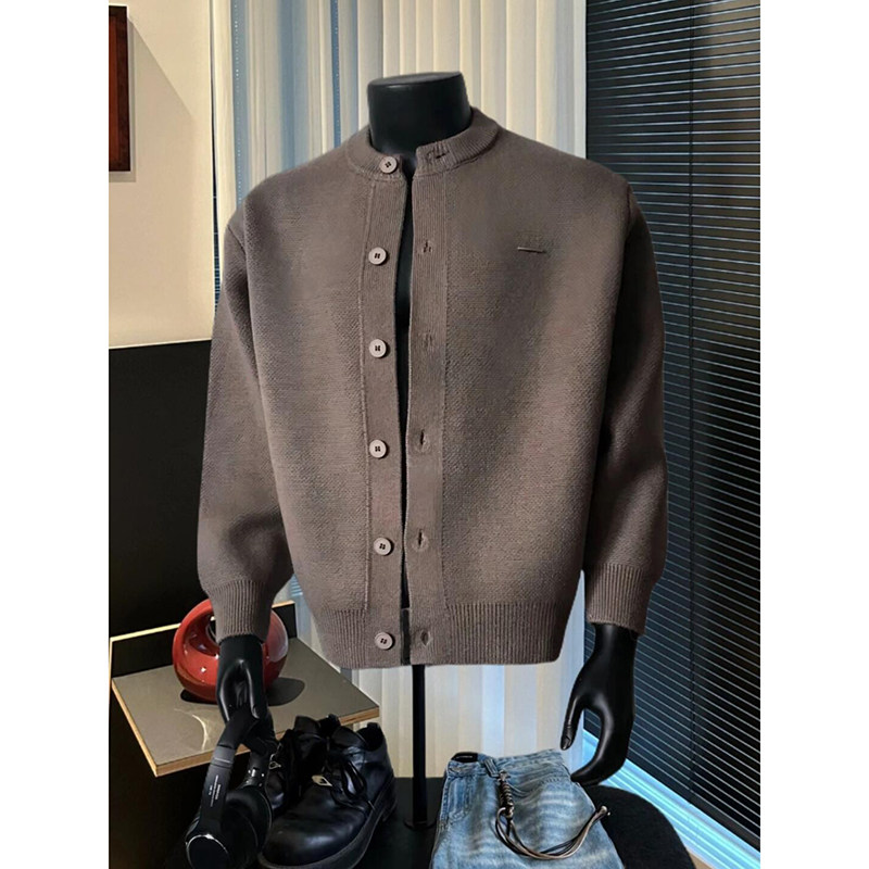 thumbnail for American retro dark gray cardigan sweater jacket trendy brand premium cleanfit baseball collar knitwear jacket
