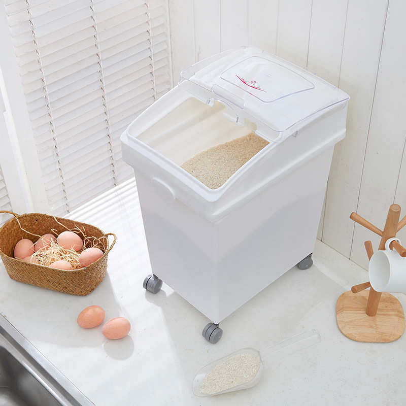 双剑商用塑料移动米缸30KG米桶面粉车防虫防潮加厚带盖厨房密封桶,厨房/烹饪用具,米桶/米缸,淘宝优惠券,粉丝福利购,淘宝优惠卷