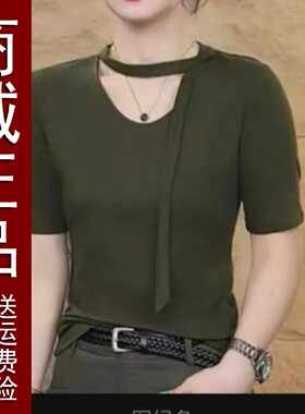 好货原版2026早秋新款U领飘带设计感中袖T恤百搭上衣女性感小众洋