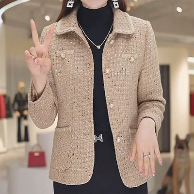 妈妈洋气小香风外套中年女装春秋高贵上衣服中老年短款贵夫人西装