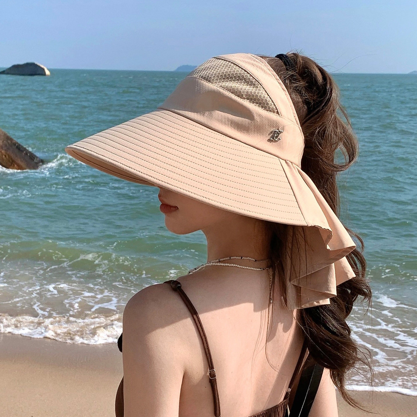 女士大檐防晒空顶遮阳帽可折叠