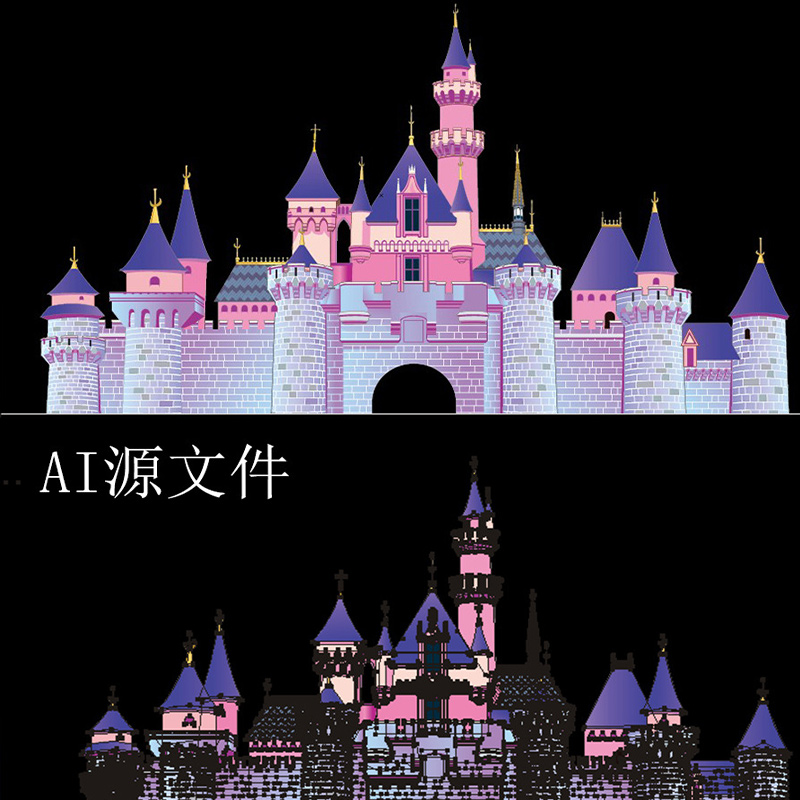 迪士尼睡美人城堡欧洲城堡矢量图浪漫城堡源文件素材ai设计模板