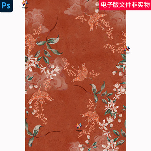 旗袍花香云纱花型数码印花旗袍香云纱古香古色真丝云纹旗袍花素材