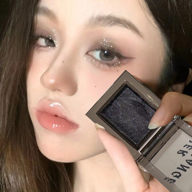 烟熏舞台妆单色眼影盘冷感灰黑色蓝色细闪粉亮片珠光哑光眼影小盘