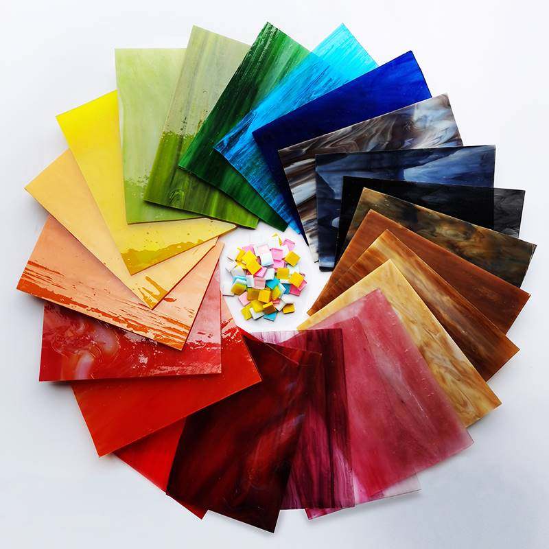 diy彩色玻璃 大片手工云母壁画蒂凡尼碎片透光教堂装饰大块马赛克