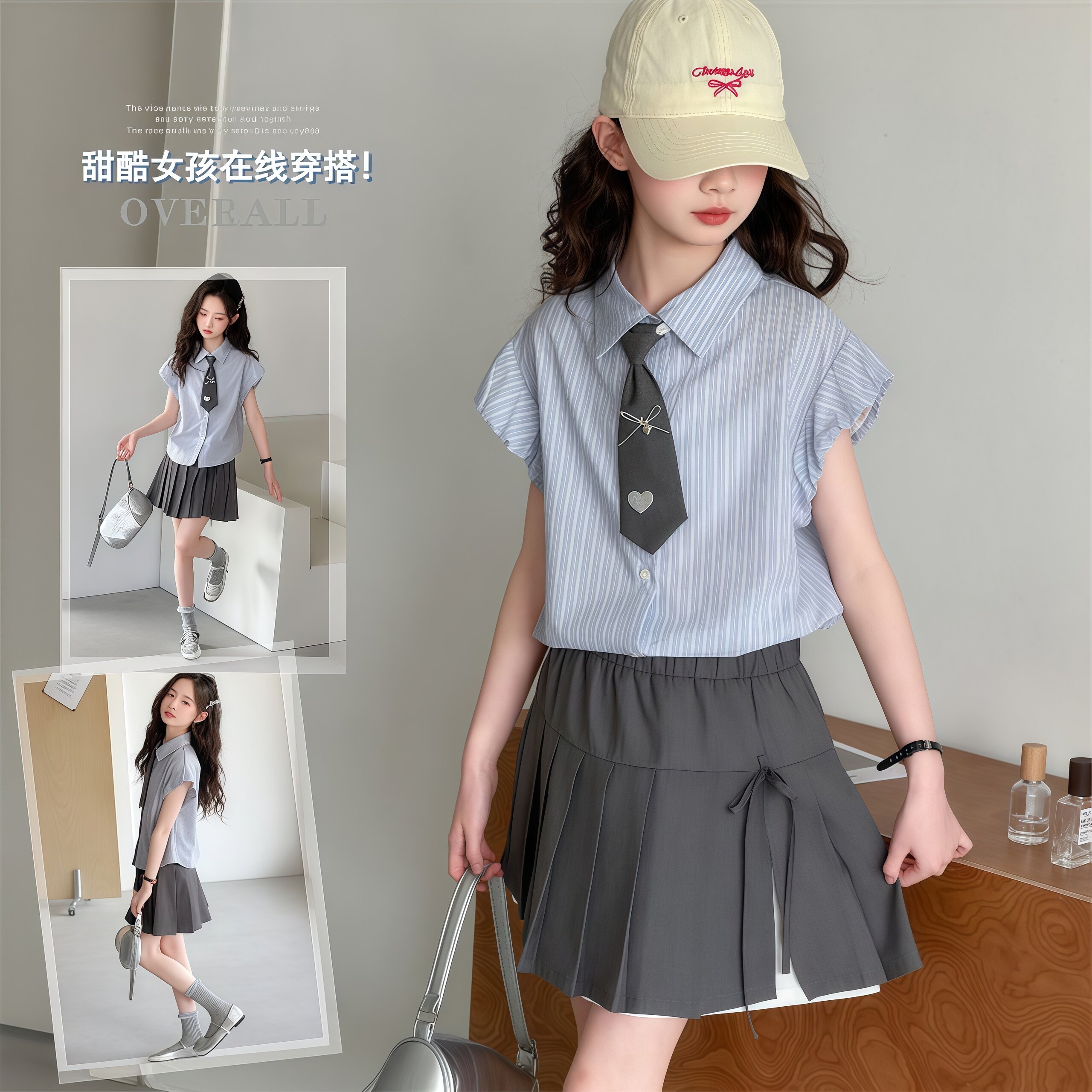 女童夏季JK学院风百褶裙套装