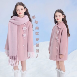 女童毛呢外套春装甜美公主风洋气儿童呢子大衣中大童初中学生外穿