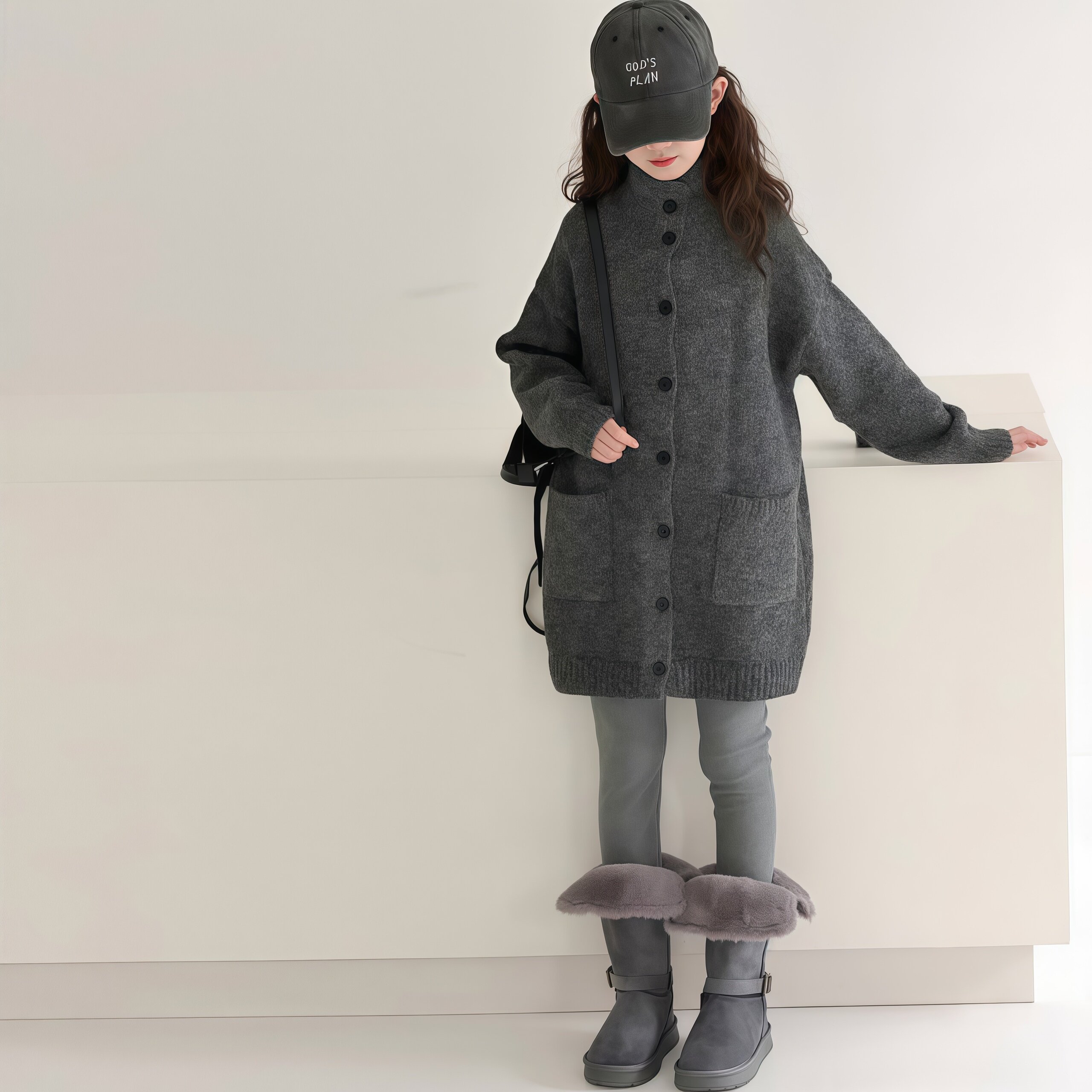 女童秋冬新款韩系立领针织开衫