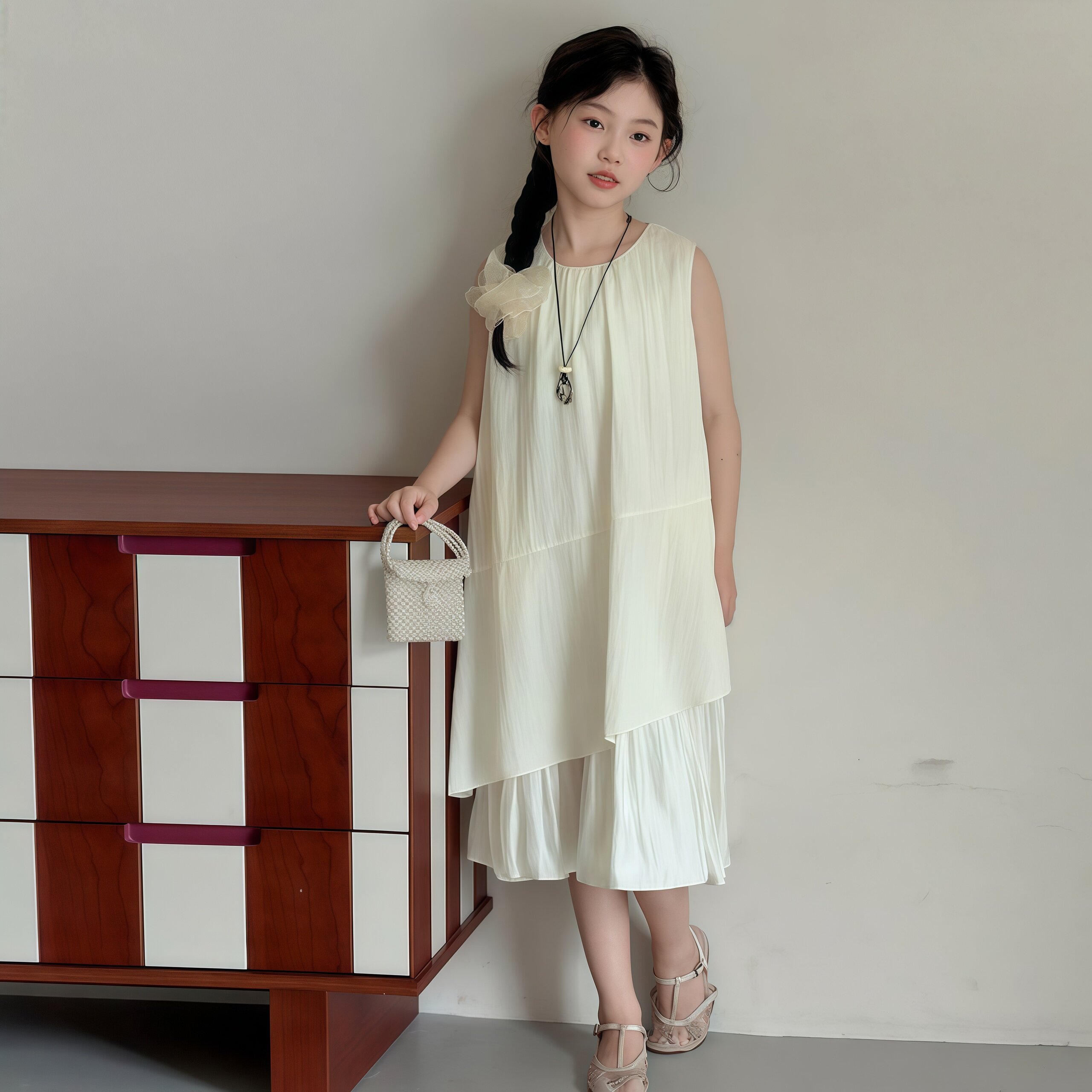 女童连衣裙夏装2026新款中大童不规则无袖背心裙女孩甜美公主裙子