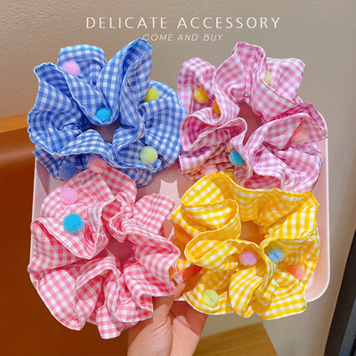 甜美色系格纹碎花大肠发圈小清新