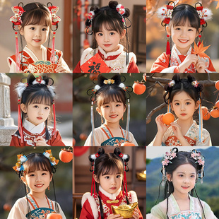 儿童汉服假发辫发箍女童古风头饰宝宝头箍中国风发卡新年古装 发饰