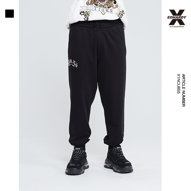 EdHardyX梵文烫钻休闲裤宽松卫裤
