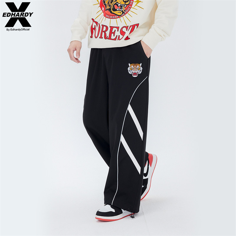EdHardyX2024新品冬季宽松梭织字母休闲裤加绒加厚运动裤裤子长裤
