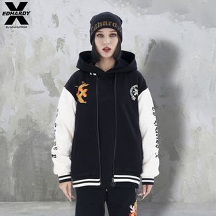 外套上衣潮 虎头加厚夹棉烫钻休闲情侣拉链夹克衫 EdHardyX新款 冬季