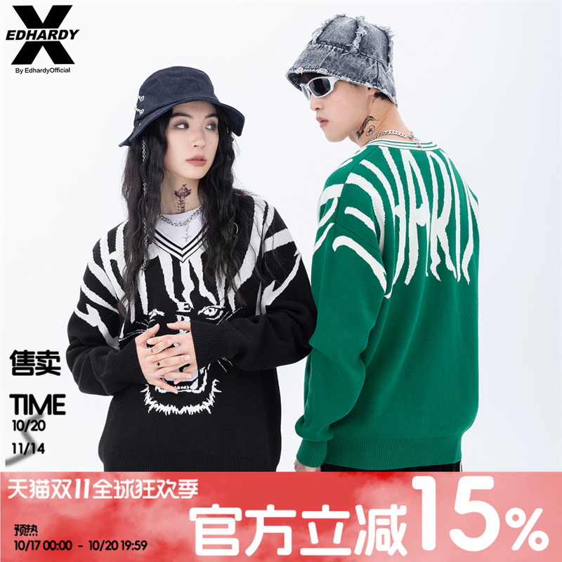 EdHardyX2023新款秋冬V领提花