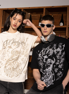 Ed Hardy X2025新款夏季满印宽松美式休闲短袖圆领男女同款T恤衫