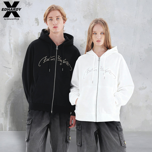 EDHARDY X2026春季新款字母烫钻卫衣宽松休闲连帽时尚外套男装潮