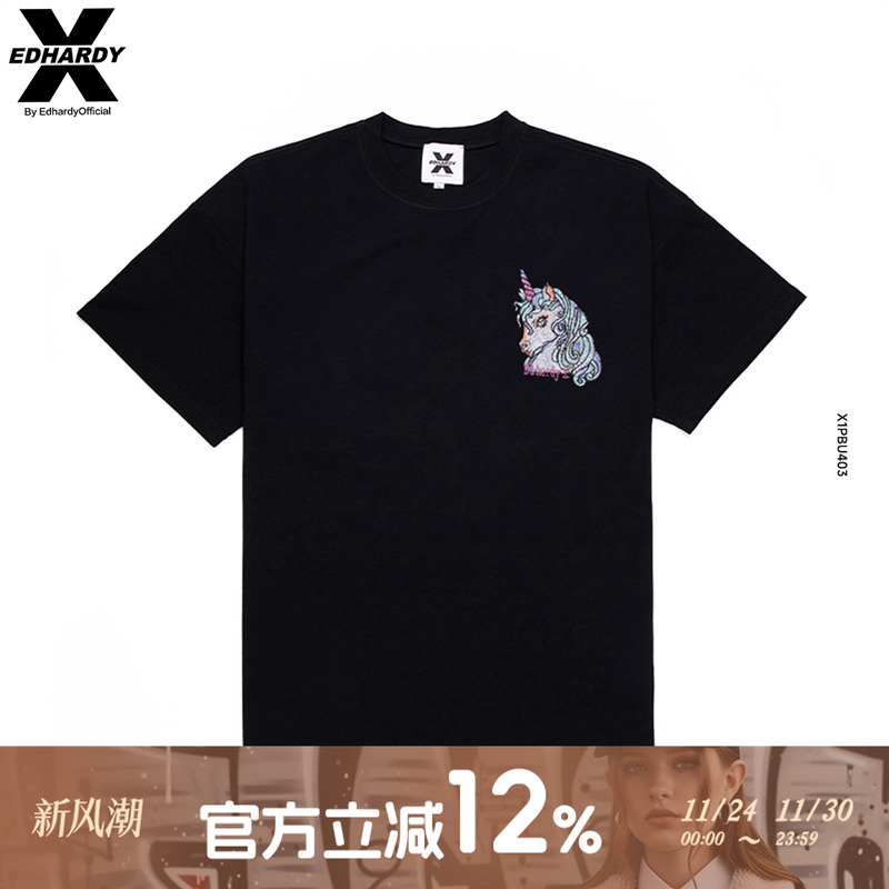 EdHardyX男女款圆领T恤纯棉短袖