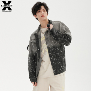 EdHardyX204新款 简约字母黑灰渐变碎钻烫钻牛仔夹克外套衣服 秋季