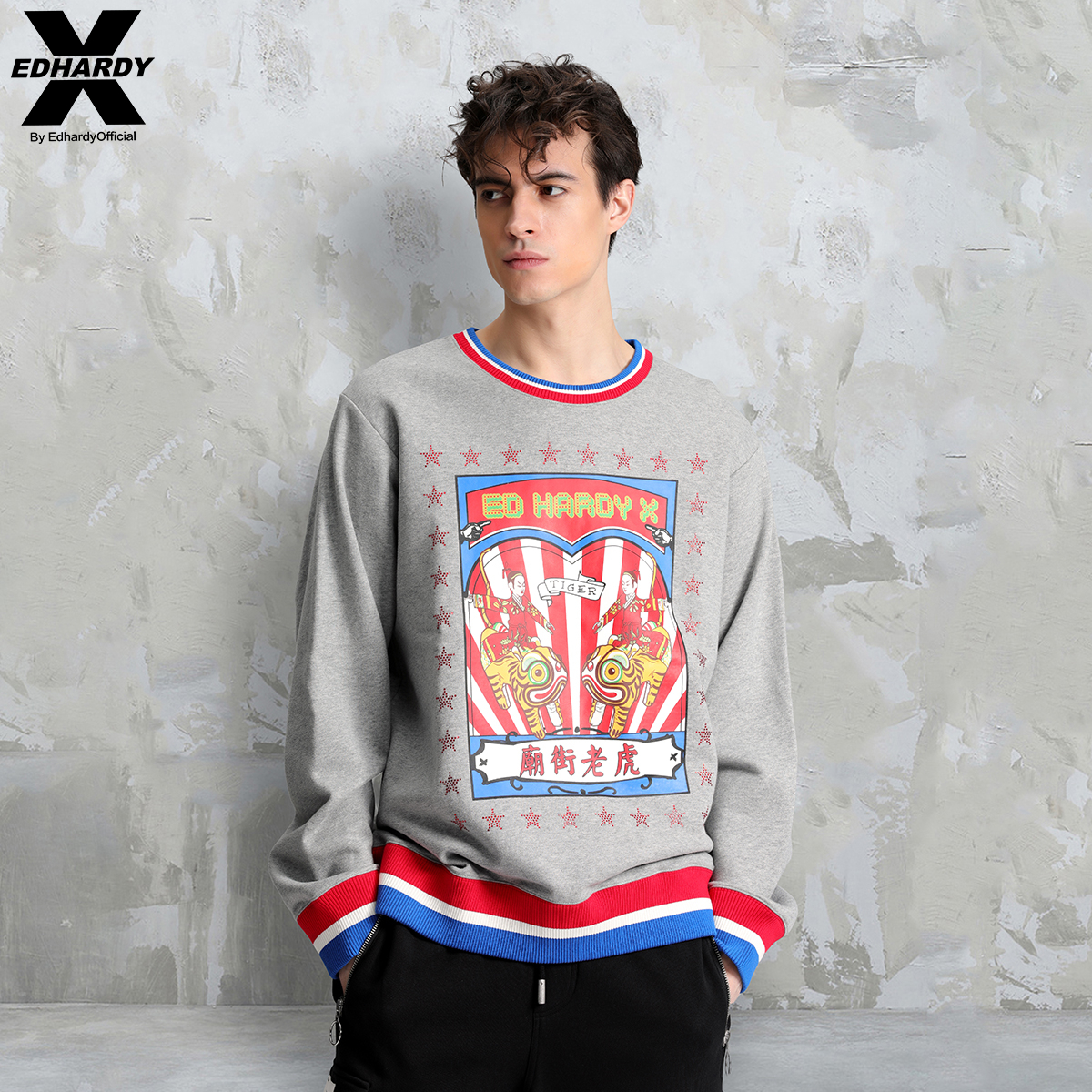 EdHardyX秋款渐变卫衣宽松套头