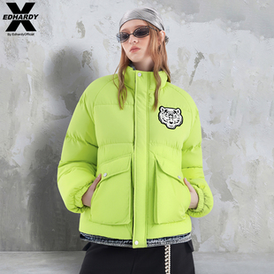 虎头绣花标牛仔拼接白鸭绒羽绒服短款 经典 外套 X秋冬新款 EDHARDY