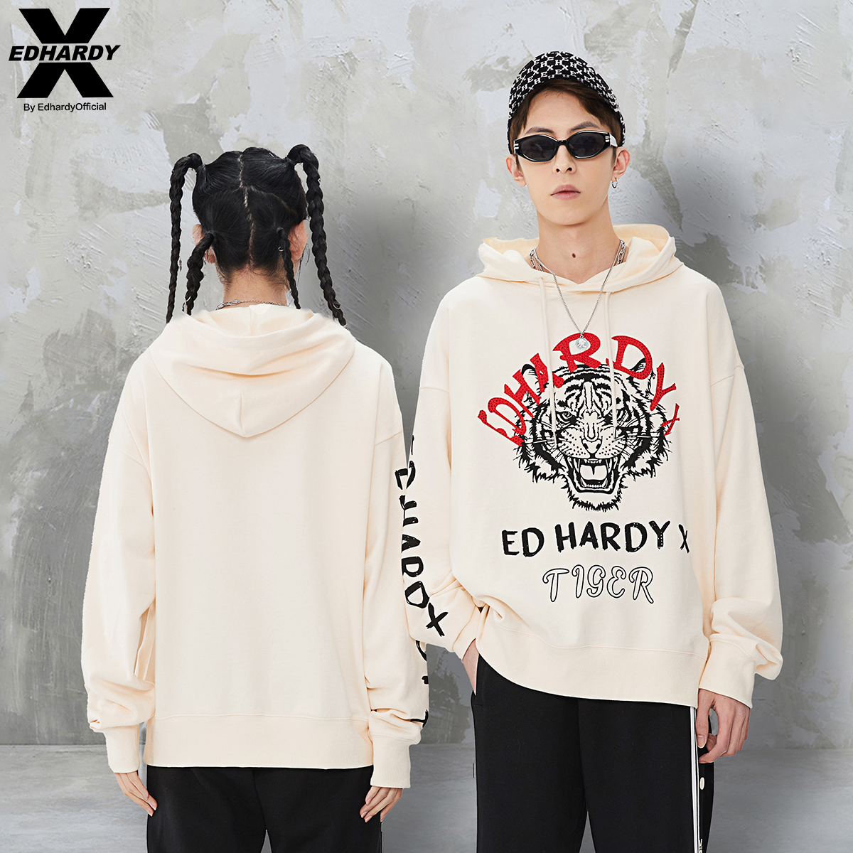 EdHardyX男女同款带帽圆领卫衣