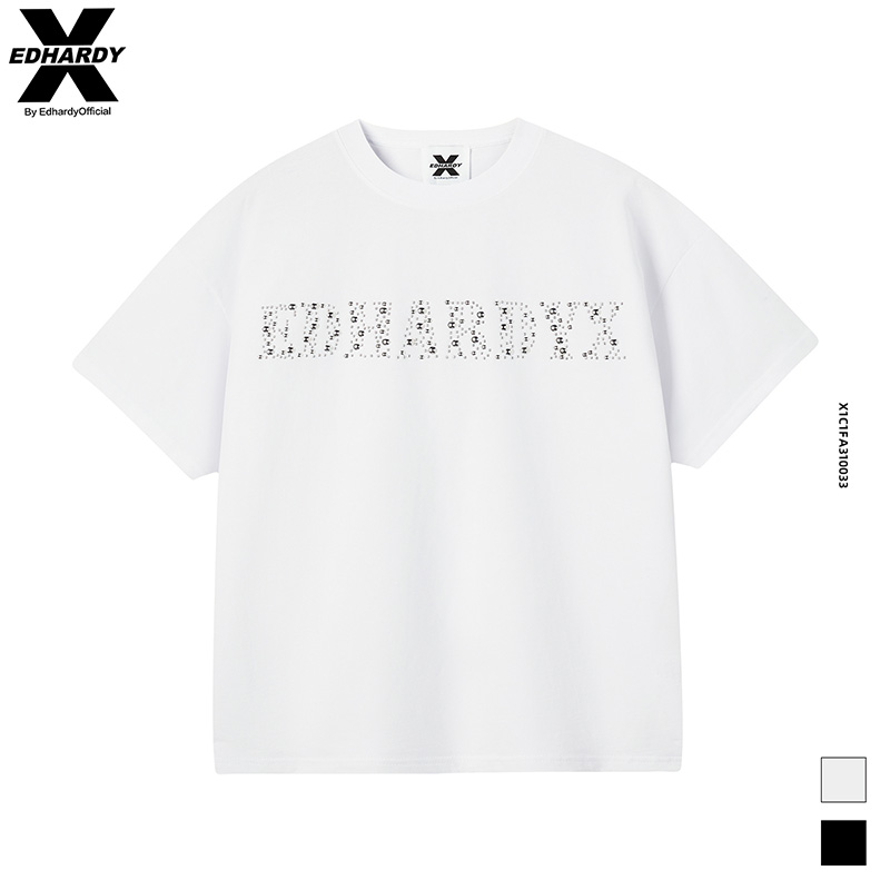 Ed Hardy X新款100%棉金属光泽烫片男女圆领短袖T恤X1C1FA310033
