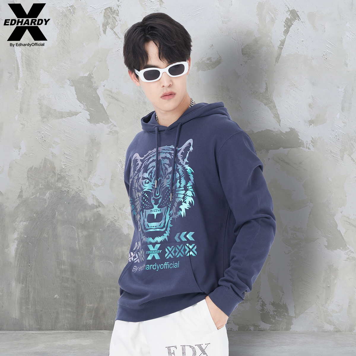 EdHardyX秋款套头连帽圆领卫衣