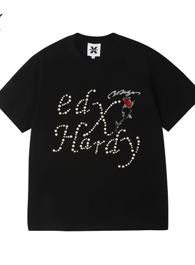 Ed Hardy X新款刺绣100%棉男女同款刺绣玫瑰短袖T恤X1C2QL122158