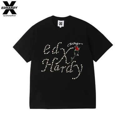 Ed Hardy X新款刺绣100%棉男女同款刺绣玫瑰短袖T恤X1C2QL122158