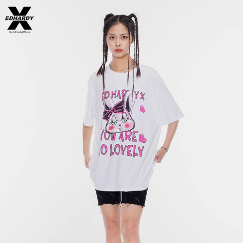 EDHARDYX兔子飞吻烫钻印花T恤