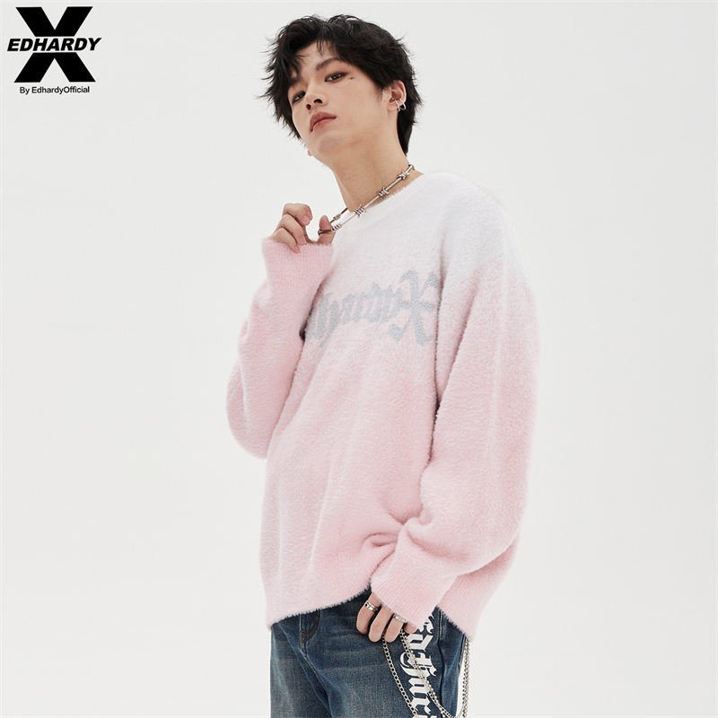 冬季仿貂毛渐变色休闲情侣针织衫