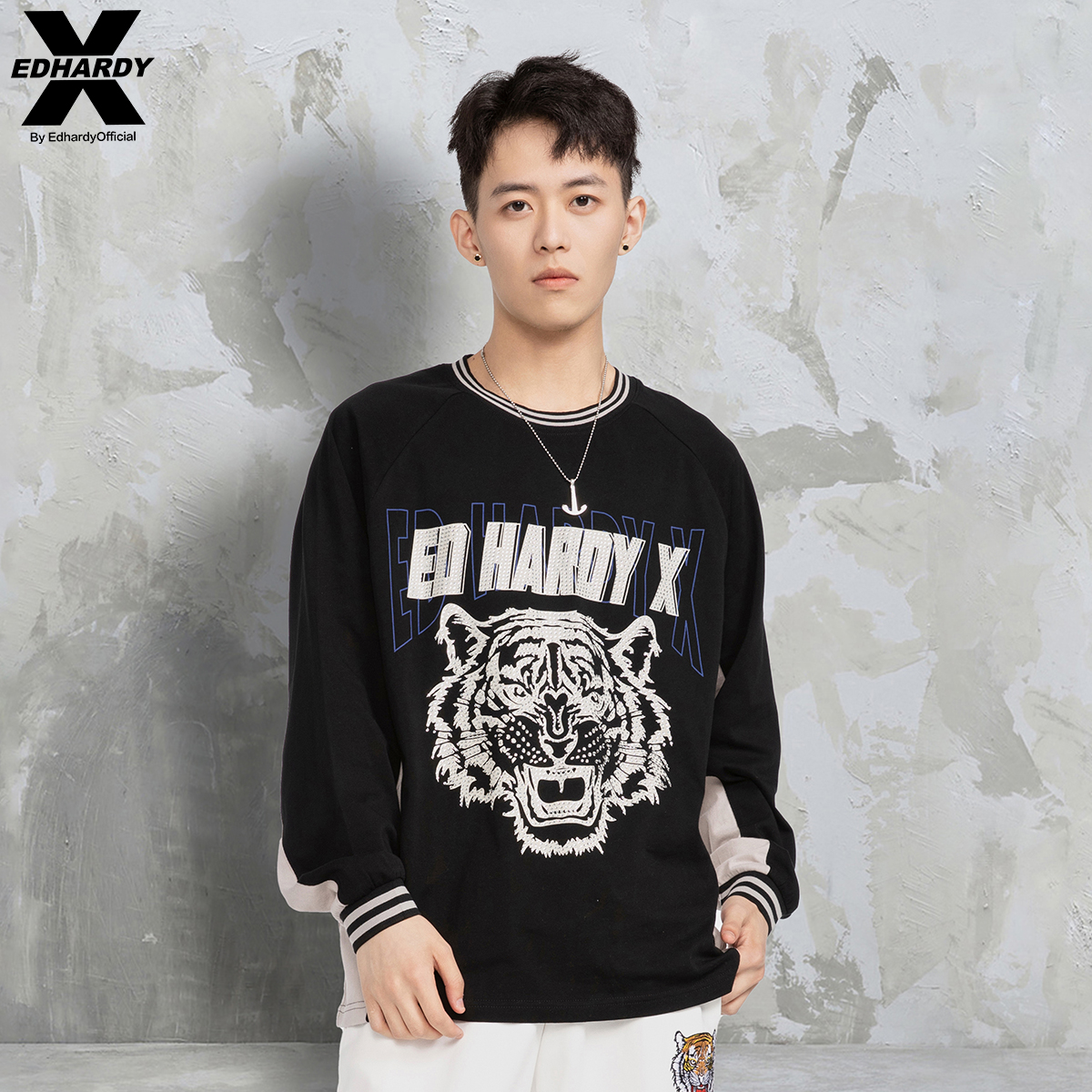 EdHardyX套头圆领长袖T恤上衣