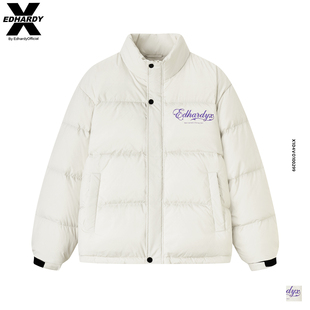 Ed Hardy X26冬新款美式字母印花立领男女同款保暖休闲简约羽绒服