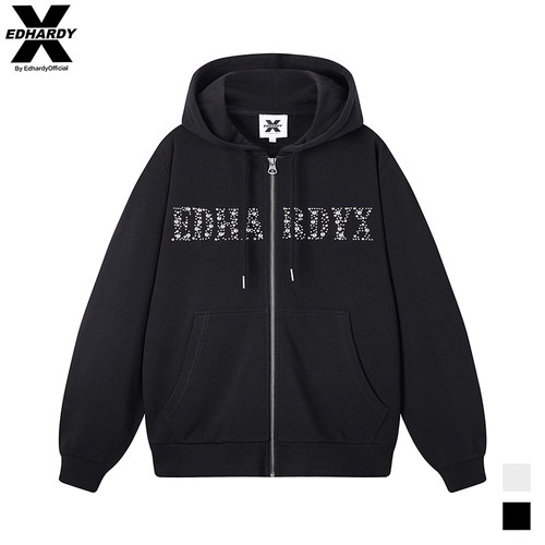 EDHARDYX潮流男女100%棉烫钻宽松街头连帽开衫卫衣X1C1FA150020
