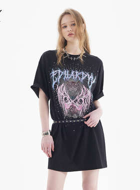 Ed Hardy X新品100%棉印花休闲潮流翅膀短袖连衣裙X2C1FA611029