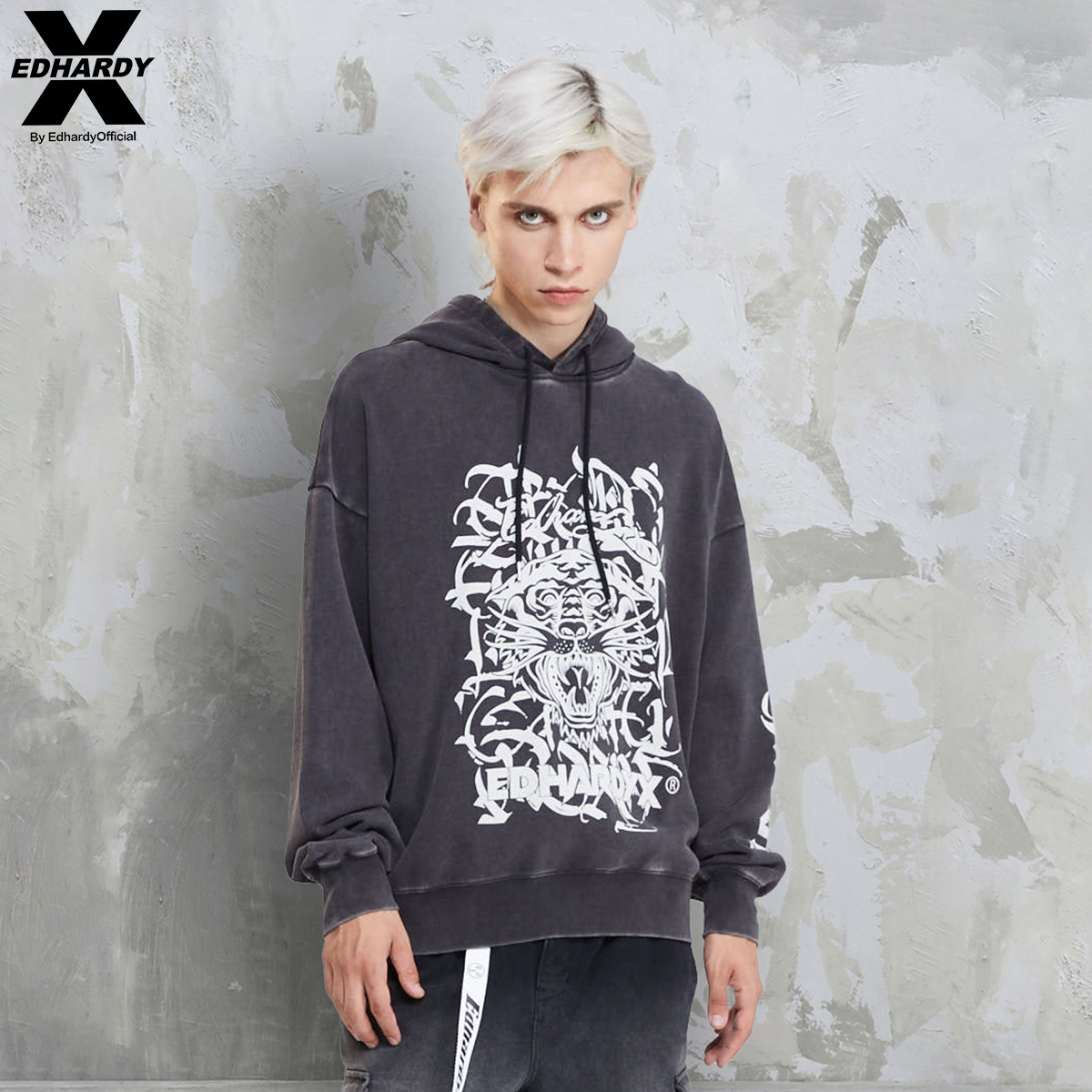 EdHardyX虎头图腾印花做旧卫衣款