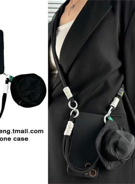 简约高级感黑色渔夫帽包包适用三星s24/s23/s22/s21手机壳s20手提绳s10可背带+斜挎fe挂绳ultra软note20/10/9