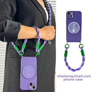 5手机壳pro斜挎挂绳K12腕带findx7可背x6硅胶女 高级感暗紫色旋转支架适用oppo RENO14