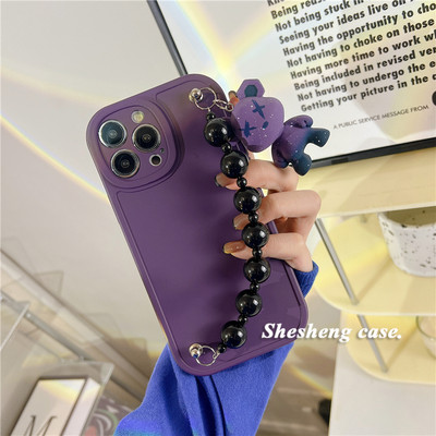 苹果iPhone硅胶紫色暴力熊手机壳