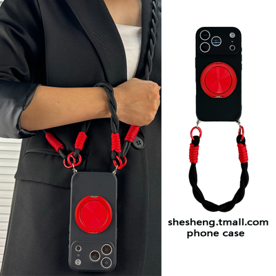 液态黑色红色圆形旋转支架斜挎壳