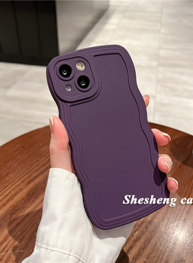 新款暗紫色波浪边框适用iPhone14/13pro手机壳16苹果11/12硅胶xs软xr网红plus男女15情侣17全包max防摔高级感