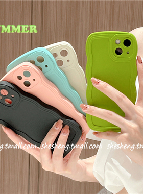 ins简约新款纯色波浪边框适用三星S22/S21/S20手机壳plus硅胶Ultra液态FE软Galaxy男女s23防摔s24创意25个性+