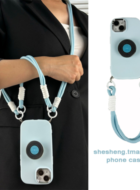 小众ins蓝色唱片支架适用oppo RENO12/11/10/9/8/7/6/5/4手机壳pro创意A1斜挎挂绳A2可背A58x男女A72手提K11x