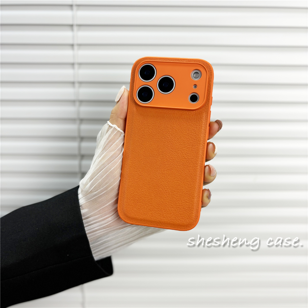 ins高级感星宇橙色皮纹适用iPhone17/16手机壳苹果11/12/13/14/15pro max纯色air男女plus秒边17防摔新款软套